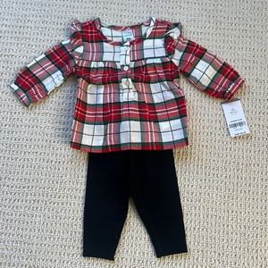 Carters red plaid shirt with black leggings